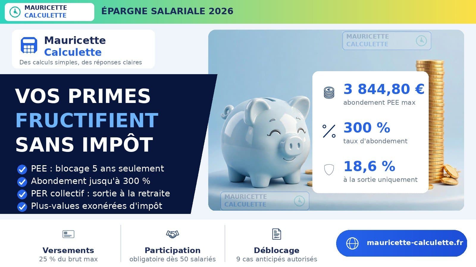 Illustration du guide : Épargne salariale 2026 : PEE, PER collectif et abondement — montants et calcul