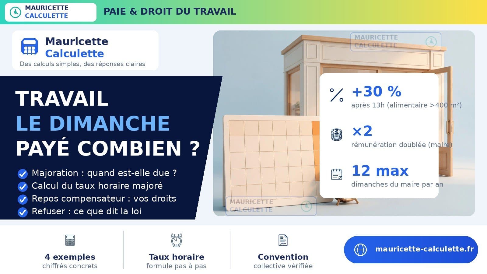 Illustration du guide : Travail le dimanche : majoration de salaire et calcul 2026