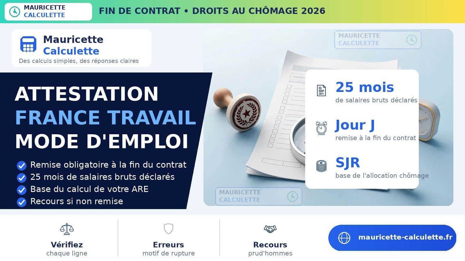 Illustration du guide : Attestation France Travail 2026 : contenu, calcul des salaires, délais et recours