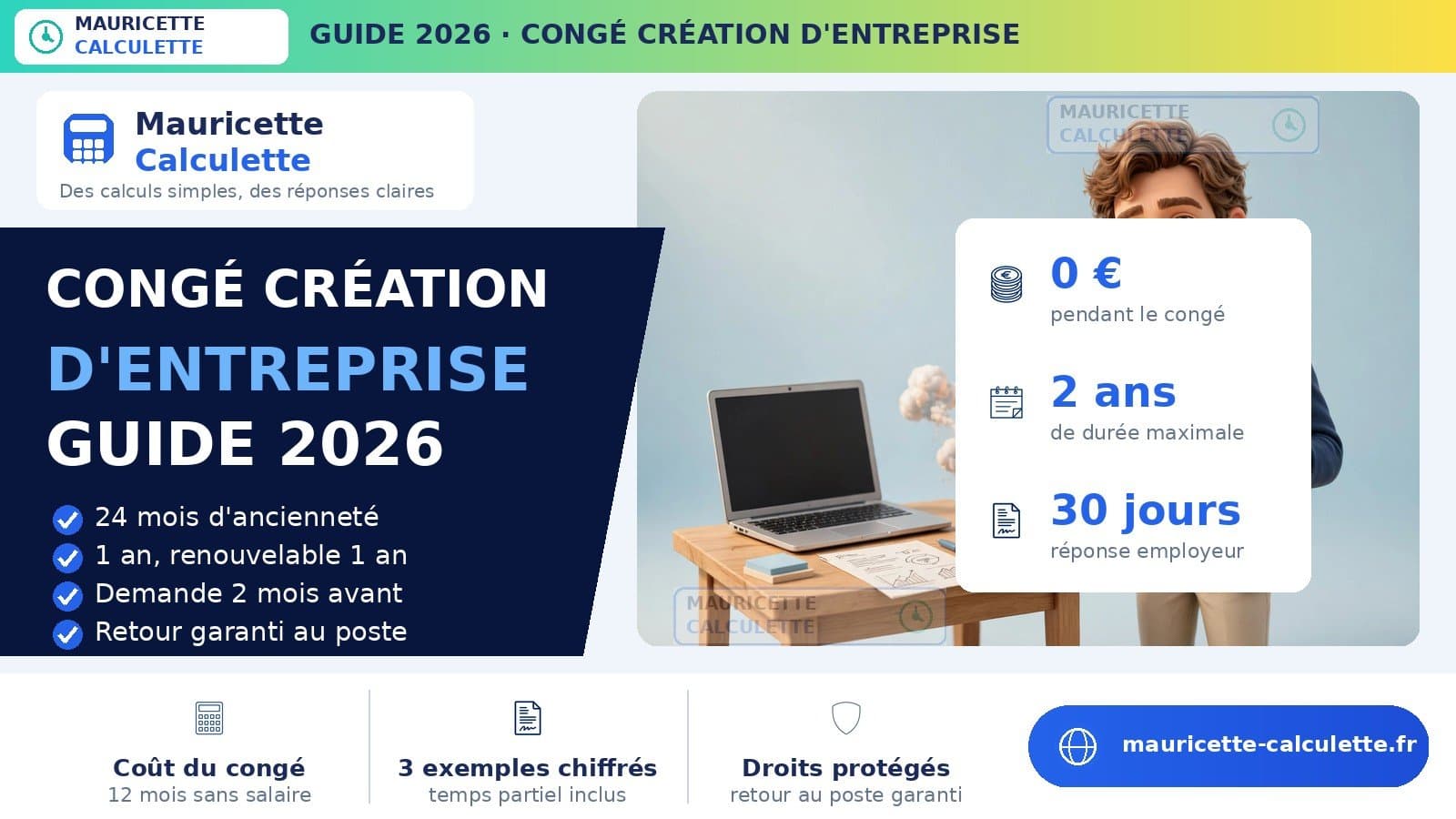Illustration du guide Congé pour création d’entreprise 2026 : conditions, durée et calcul