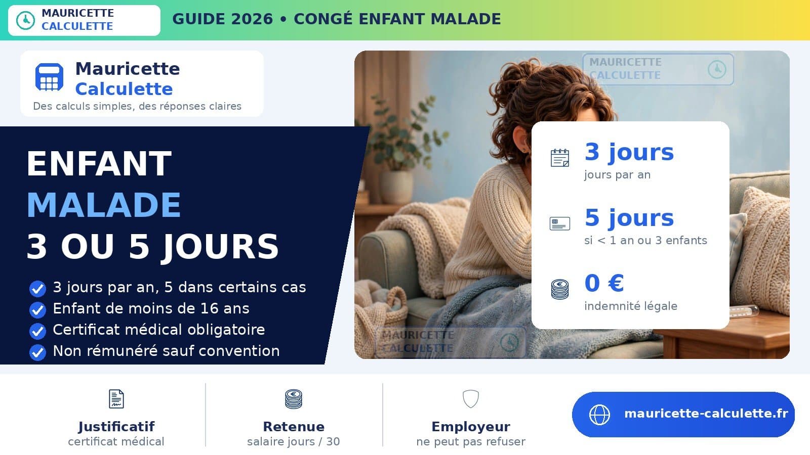 Illustration du guide : Congé enfant malade 2026 : jours, rémunération et calcul