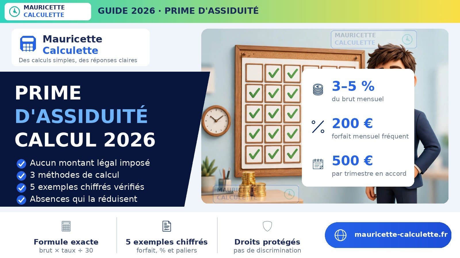 Illustration du guide : Prime d’assiduité 2026 : montant, calcul et conditions