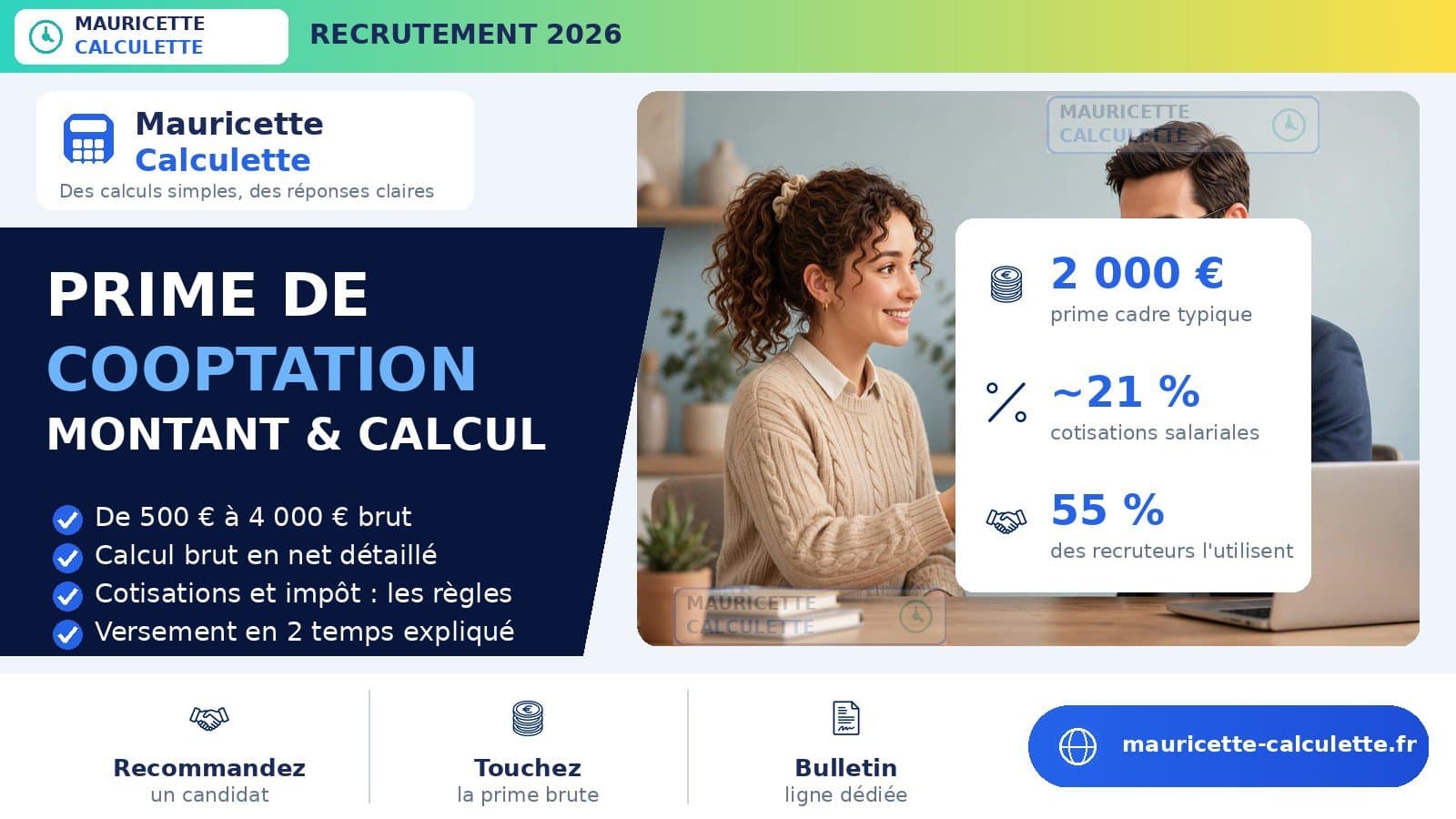 Illustration du guide : Prime de cooptation 2026 : montant, calcul et fiscalité