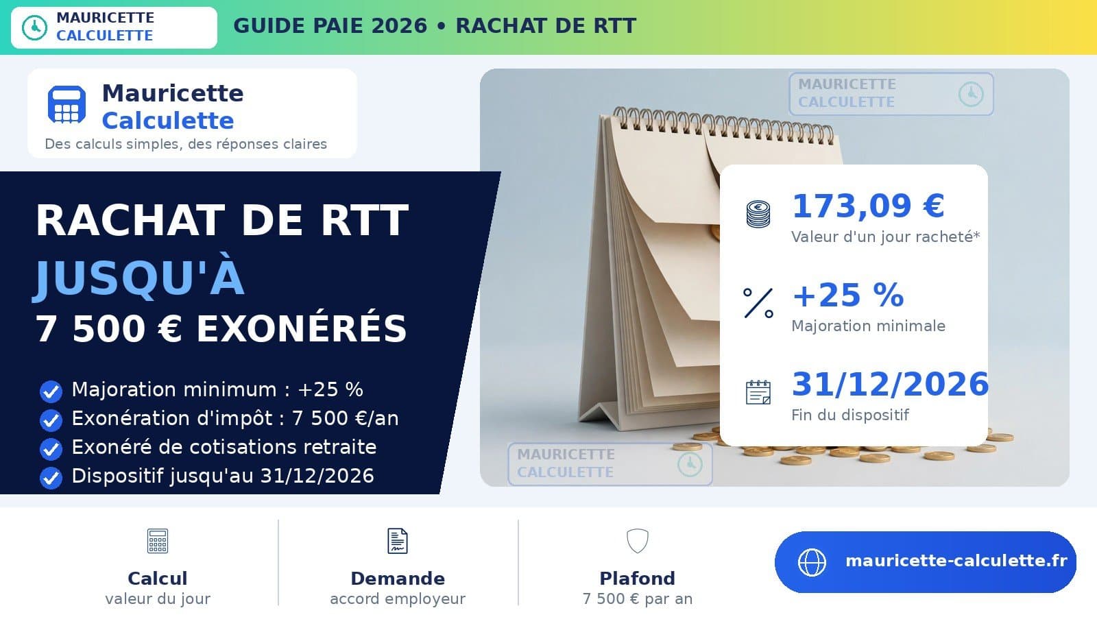 Illustration du guide : Rachat de jours de RTT 2026 : calcul, exonération et plafond