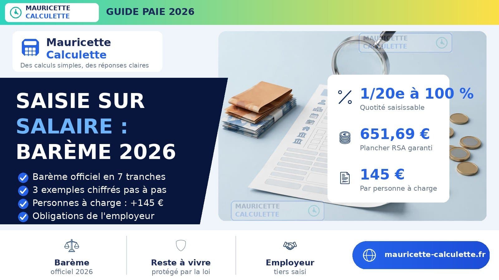Illustration du guide : Saisie sur salaire 2026 : barème, calcul et procédure