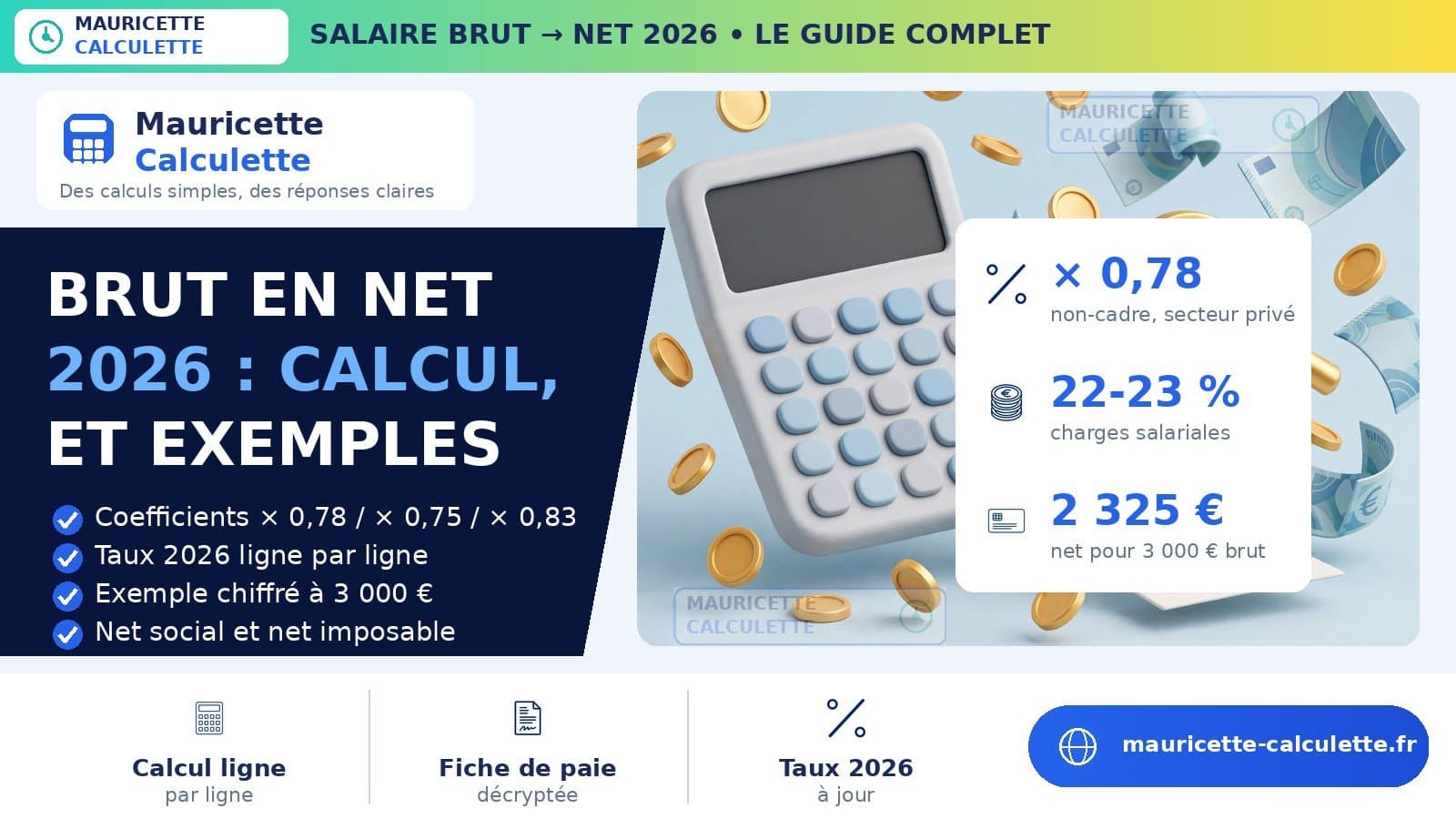 Illustration du guide : Salaire brut en net 2026 : calcul, taux et tableau